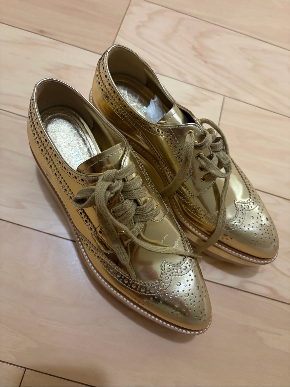Prada Metallic Gold Brogue Platform Loafers - Women - Picture 4 of 7